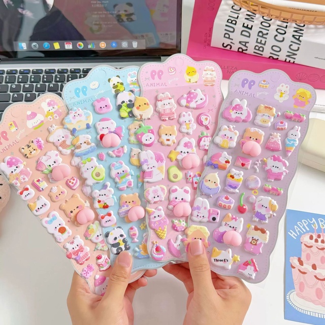 Customized 3D Puffy Animal Stickers (PP Material) Soft Handmade Cute Cartoon Design Vibrant Colors for DIY Crafts Journal Phone