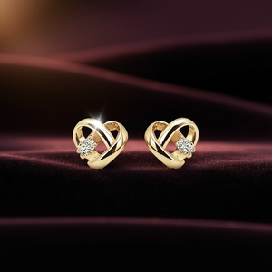 Orecchini a perno E2117 a forma di cuore dorato con cristalli e strass incastonati a griffe per donna, gioielli romantici da indossare tutti i giorni - Product Image 2