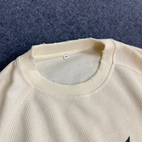 T-shirt thermique à manches longues en maille gaufrée avec logo personnalisé, sweat-shirt épais de haute qualité, t-shirt vieilli pour homme