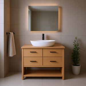 Bathroom Vanity Solid Wood Light Brown 39.4x19.7x0.8 In Minimalist Design With Drawers Floor Standing - Product Image 2