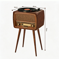 Tourne-disque vintage en bois multifonctionnel avec radio BT FM AM, USB, AUX, pour disques vinyles de différentes tailles, son HIFI sans perte pour la maison