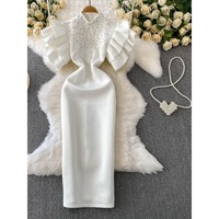 Robe longue en mousseline pour femme, nouvelle collection été 2026, élégante, légère, luxueuse, respirante, à manches volantées, coupe droite, vente en gros, ODM