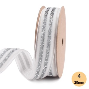 Custom Luxury White Organza <b>Ribbon</b> Spool with Silver Glitter Stripes 20mm Wide Beautiful for Hanukkah Decoration - Product Image 1