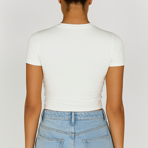 Camiseta personalizada de fabricante OEM, Camiseta corta básica de algodón negro liso, camiseta para mujer Y2K, camiseta en blanco para bebé para mujer - Product Image 2