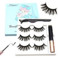 DINGSEN 3 paires de faux cils en vison 3D, kit de cils magnétiques avec eye-liner magnétique et pince à épiler, cils épais faits à la main