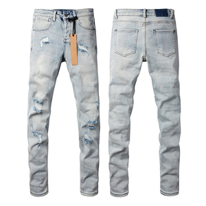 Bán buôn người đàn ông của mỏng phù hợp với thẳng tách đau khổ Jeans Thời Trang Dạo Phố Cotton Denim Nút Túi Aussie Surfer phong cách Úc - Product Image 3
