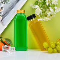 Bouteilles de boisson en plastique carrées vides personnalisées avec logo, 12 oz, 16 oz, 350 ml, 500 ml, avec bouchon à vis noir pour thé, soda