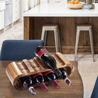 Présentoir de bouteilles de vin à 2 étages en bois massif d'acacia Décoration intérieure élégante pour le stockage, le stockage et l'affichage à la maison