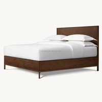 MYHOME Lit queen contemporain Panneau en bois massif de haute qualité avec design français minimaliste pour meubles de chambre à coucher
