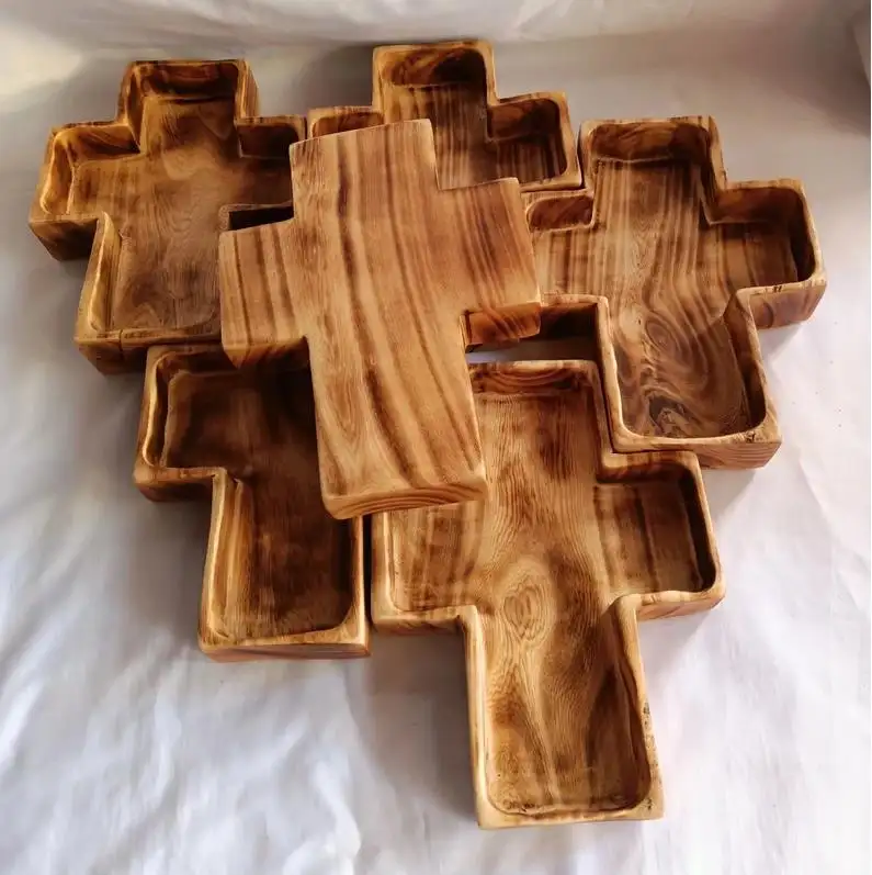 Custom cross shaped wooden dough bowl Easter gift candle preparation bowl Wooden farmhouse rustic religious decor