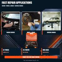 Ensemble d'outils de réparation automobile manuels 61 pièces en acier au chrome-vanadium, comprenant clés à douille combinées, clé à cliquet et jeu de clés Allen 24 dents pour réparations rapides