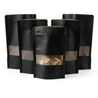 Sachet refermable noir mat en kraft recyclé avec fenêtre dépolie, thermoscellable, de qualité alimentaire
