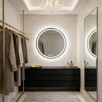 Kingstin Miroir Intelligent LED Rond Sans Cadre | Anti-Buée & Heure | Vanité de Salle de Bain Luxe Acier Inox