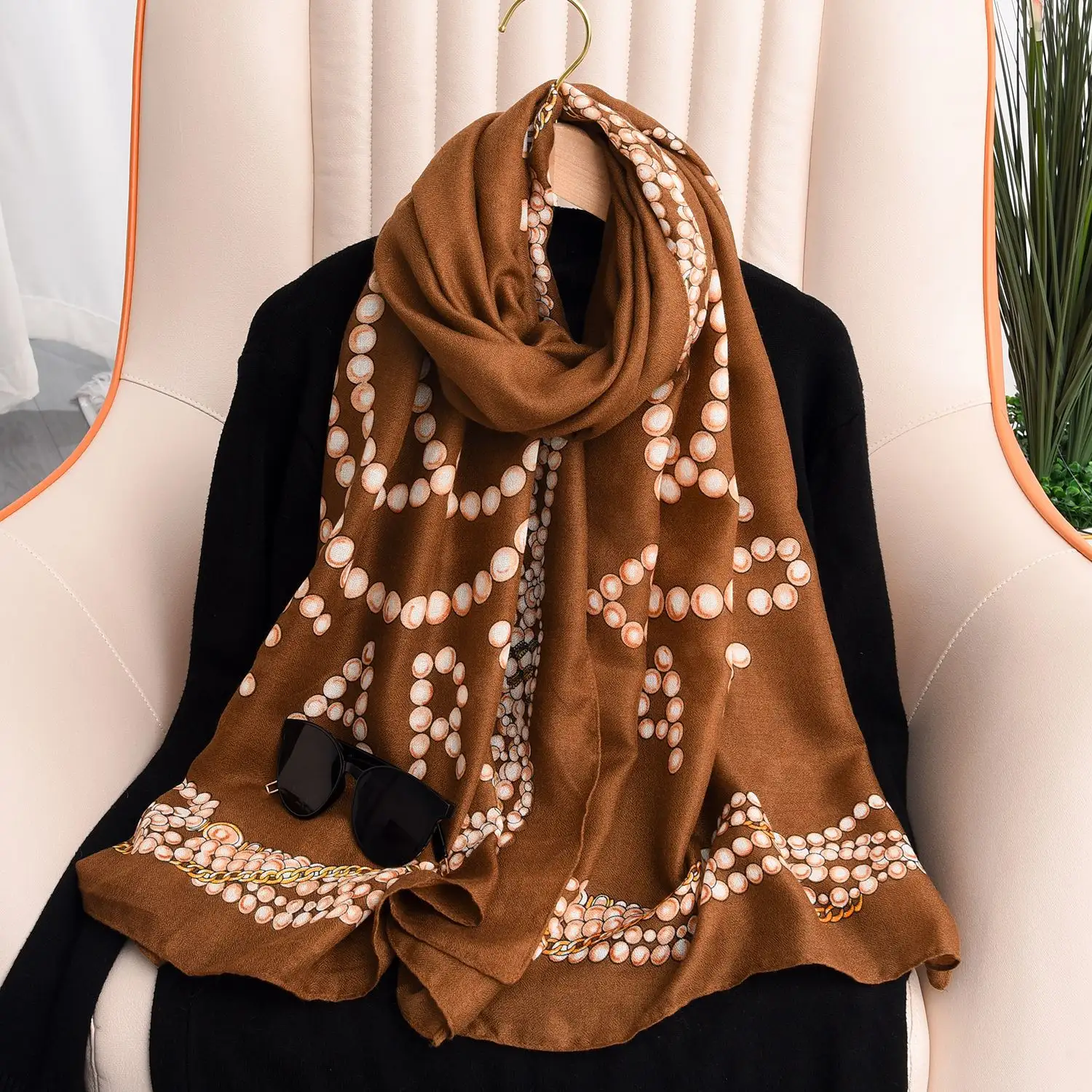 Hijab Multi Functional Plaid Cotton and linen scarf Feel Crumple With Ethnic Printed hijab Feel Logo