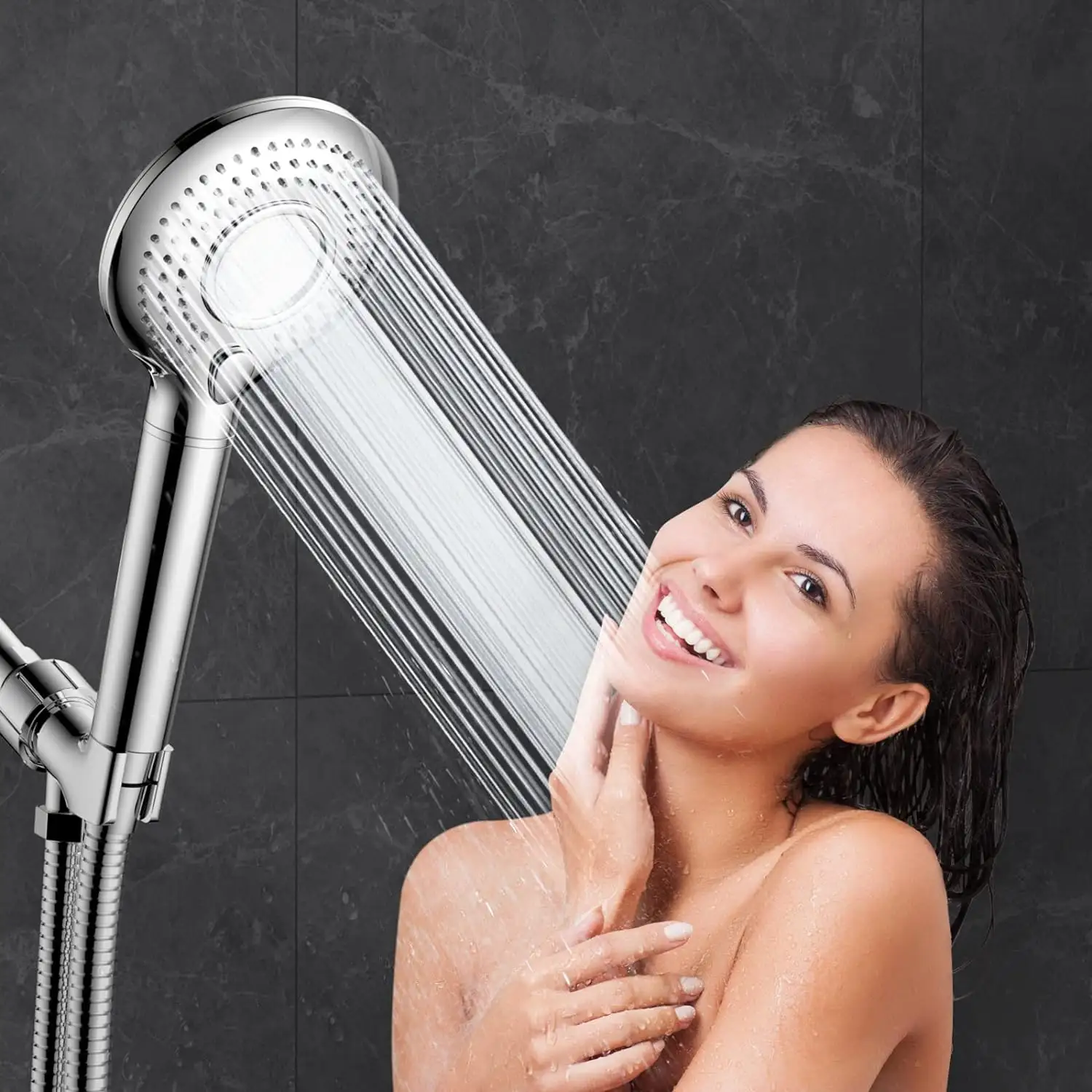 Holmine Hand shower Head Soft Surface ABS New Chrome Hand Showers Filter without Diverter 3 Function Shower Head