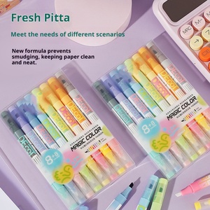 Venta al por mayor de dos cabezales que cambian de color resaltador conjunto con punta de cepillo de plástico resaltador para estudiantes - Product Image 5
