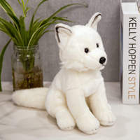 Vente en gros de jouets en peluche renard réaliste en coton PP blanc et gris, rembourrés, doux, 25-30 cm