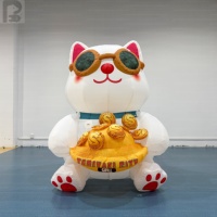 Nouvel An : Décoration Géante Gonflable Chat Porte-Bonheur avec Lunettes de Soleil Tendance et Pièces d'Or pour Magasin/Festival/Centre Commercial/Événement/Carnaval
