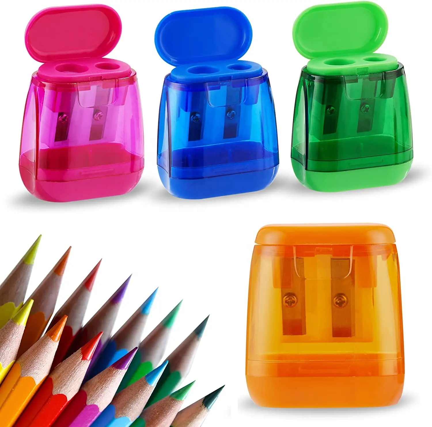 Taille-crayon à main en plastique à double trous pour adultes, étudiants, classe d'école, bureau à domicile