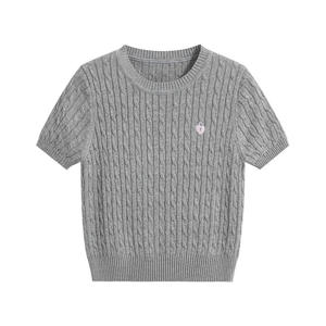 Pull-over en maille de haute qualité pour femme, style coréen, avec logo personnalisé brodé, col rond, vente en gros, usine de vêtements - Product Image 1