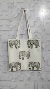 Elegant Elephant Block Print <b>Canvas</b> <b>Tote</b> Bag Pillow Shape Two Handles Shoulder Strap Eco-Friendly Foldable 16 Inch Travel Hak - Product Image 2