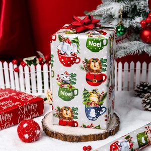 Flyhill Reversible Wrapping Paper Roll 17 Inch X 33 Feet Silver Mug With Animals Red Merry Christmas Design - Product Image 5