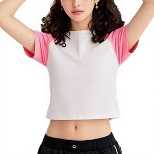 เสื้อยืดแขนสั้นทรงครอป รุ่นใหม่ประจำปี 2025 สำหรับผู้หญิง ทรงเข้ารูป น้ำหนัก 230GSM ผ้าคอตตอนผสมสแปนเด็กซ์ ระบายอากาศได้ดี ดีไซน์คัลเลอร์บล็อก สไตล์ลำลอง - Product Image 1