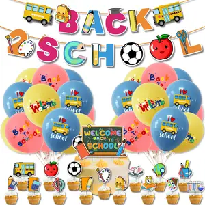 Juego de decoración de globos para fiesta escolar, cartel de papel decorativo para pastel de la temporada de bienvenida a la escuela