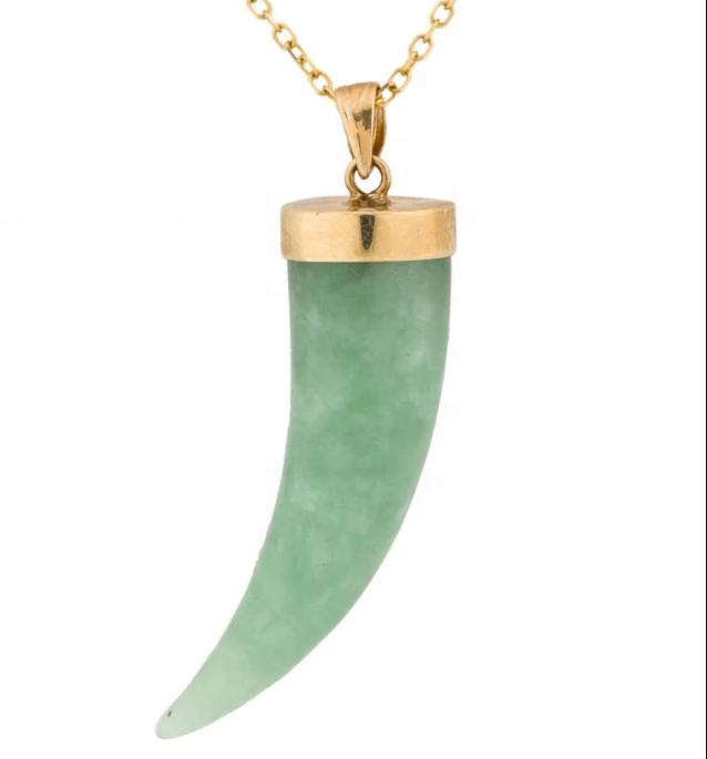 customized 18k yellow gold jade green aventurine tusk horn