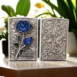 Briquet à kérosène coupe-vent en métal, gravure rose cinq faces, style vintage, rechargeable, pour homme, cadeau, logo personnalisé, vente en gros - Product Image 6