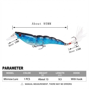 เหยื่อปลอมเหมือนจริงสำหรับ ABS น้ำหนัก 13.6 กรัม/ยาว 9.5 ซม. รูปทรงกุ้ง มีขนตกแต่ง ตะขอสำหรับตกปลาแบส ปลาเพิร์ช ใช้ได้ทั้งในทะเลสาบ แม่น้ำ <span class=keywords><strong>ลอย</strong></span>น้ำได้ทั้งบนผิวน้ำและกลางน้ำ - Product Image 4