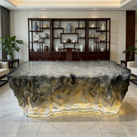Table de bar carrée en résine durable et écologique, lumineuse, de style contemporain, inspirée de la glace, pour hôtel de luxe, villa, mobilier commercial, 6 places