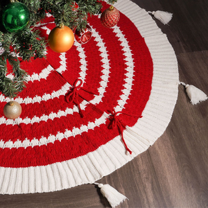 <strong>Christmas</strong> Red 48In Circular Knitted Tassel Large <strong>Tree</strong> Skirt <strong>Christmas</strong> Home Party Decor <strong>Clearance</strong> - Product Image 1