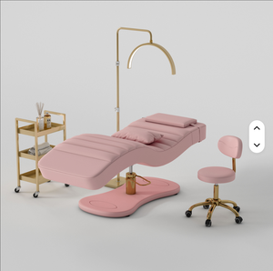Modern buff Leather Massage Table Spa <b>Bed</b> Luxury Gold Base Curved Eyebrow Lash <b>Bed</b> with Stool Sets - Product Image 3