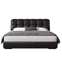 Cama Doble Moderna de Cuero con Espacio de Almacenamiento para Apartamentos y Hoteles