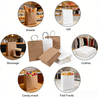 Sac en papier épais en papier kraft, sac à main, sac d'emballage pour la restauration à emporter, sac de shopping en papier kraft pour boulangerie