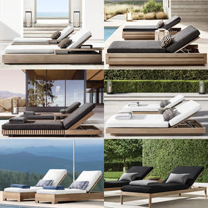 Lit de salon moderne en bois de teck massif pour l'extérieur, imperméable et résistant au soleil pour piscine, plage, jardin, hôtels et parcs - Product Image 1