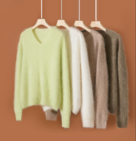 Pull en cachemire 100% pour femme, tricoté sur mesure, col en V, manches longues, décontracté, coupe ample