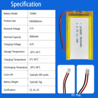 103665 Batterie au lithium polymère 3.7V 3000mAh haute capacité, énergie 11.1Wh pour appareils haute puissance 103665 103450 755060 655063