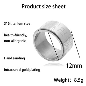 Titanium Steel Buddha Scripture <b>Ring</b> Men's Punk Style Retro Skull Design 27050 - Product Image 4