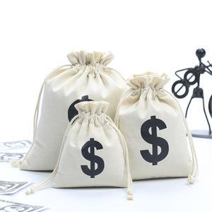 Nicro all'ingrosso Eco Friendly Logo personalizzato con un dollaro in dollari stampato filmare stringa di cotone lino piccolo sacco da dollari - Product Image 1