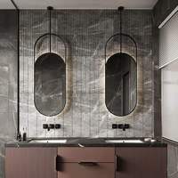 Miroir de salle de bain ovale LED contemporain 80x50cm, miroir argenté 4mm, cadre en laiton brossé/acier inoxydable noir, fixation murale tactile