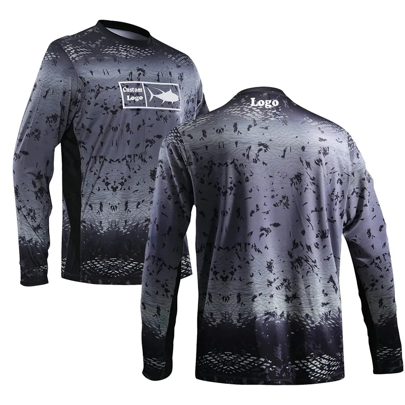 Alta qualidade impressão personalizada dos homens 100% secagem rápida leve pesca desgaste manga longa upf50 + camisas de pesca