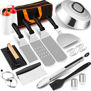 Juego de 16 Accesorios para Plancha, Kit de Herramientas para Asar de Acero Inoxidable con Espátula Grande, Tapa para Untar y Prensa para Hamburguesas - Product Image 1