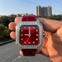 Montre automatique de haute qualité en moissanite, bracelet en cuir véritable, chiffres en diamant, montre mécanique de luxe sertie de diamants