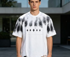 Camiseta de algodón extragrande para hombre, manga corta, cuello redondo, estilo urbano con dobladillo deshilachado, ropa casual para hombre. - Product Image 1