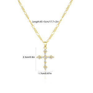 Collar de Acero Inoxidable con Cruz de Circonita Cúbica, Resistente al Agua y al Deslustre, Cadena Figaro <span class=keywords><strong>3</strong></span>:1, Collar con Cruz de Circonita en Oro de 18K - Product Image 4
