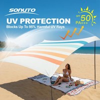 Abri solaire portable, tente de plage légère, imperméable, en tissu nylon, parasol, pergola, ancre de sable pour la famille en plein air