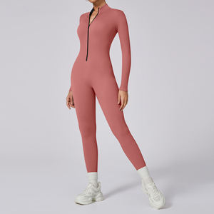 Combinaisons de yoga à <span class=keywords><strong>manches</strong></span> <span class=keywords><strong>longues</strong></span> pour femmes avec logo personnalisé Barboteuses de sport à haute élasticité Combinaisons de sport avec fermeture éclair - Product Image 6