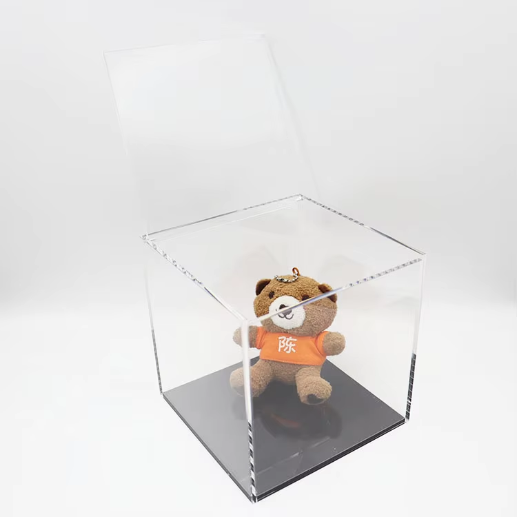 Custom clear Acrylic Storage Boxes Books Magazines Files Storage Box Stackable Cube Display Box With Black Base